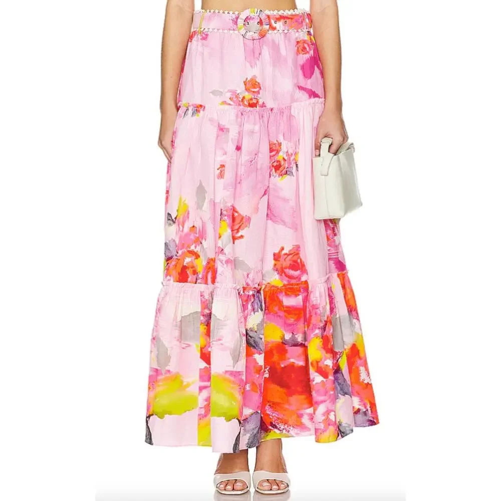 Hemant & Nandita Belted Maxi Skirt Bandeau Top Pink Rosa Floral Small NEW NWT! - Picture 4 of 10